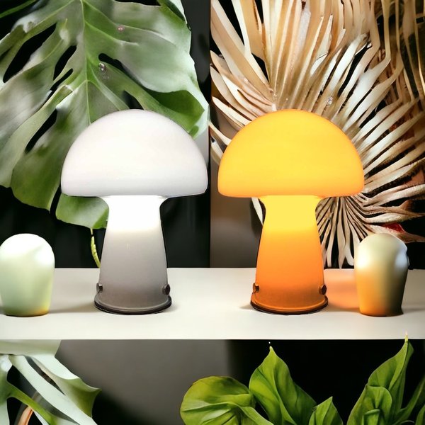 Glas Pilz Lampe ✓ Original Nordic Design "Glasssopp" Tisch LED ✓ weiß & orange ✓